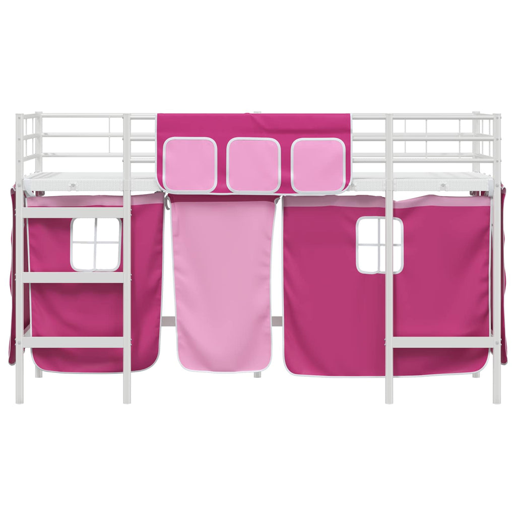 Kinder Loft Bettgestell mit Vorhängen Weiß und Rosa 90 x 190 cm