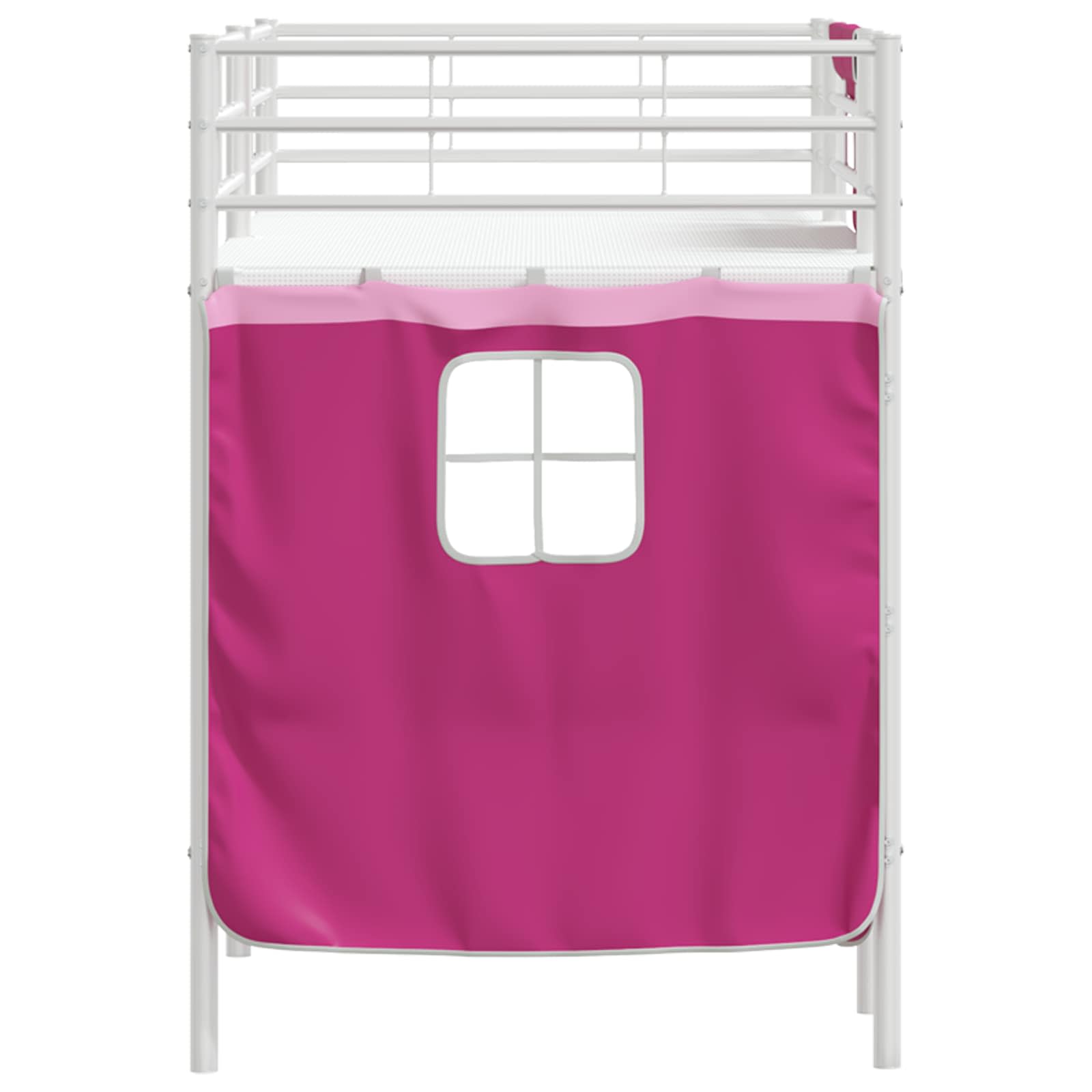 Kinder Loft Bettgestell mit Vorhängen Weiß und Rosa 90 x 190 cm