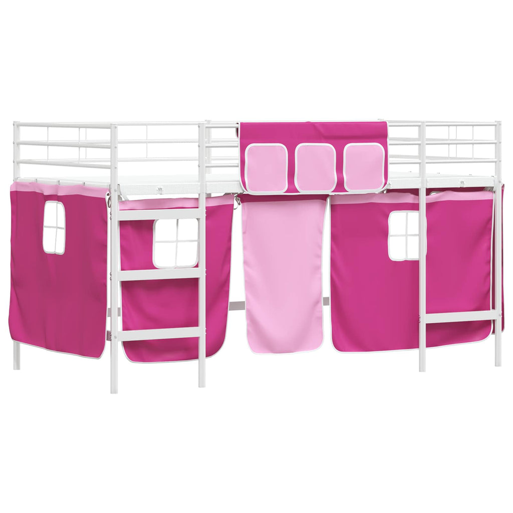 Kinder Loft Bettgestell mit Vorhängen Weiß und Rosa 90 x 200 cm