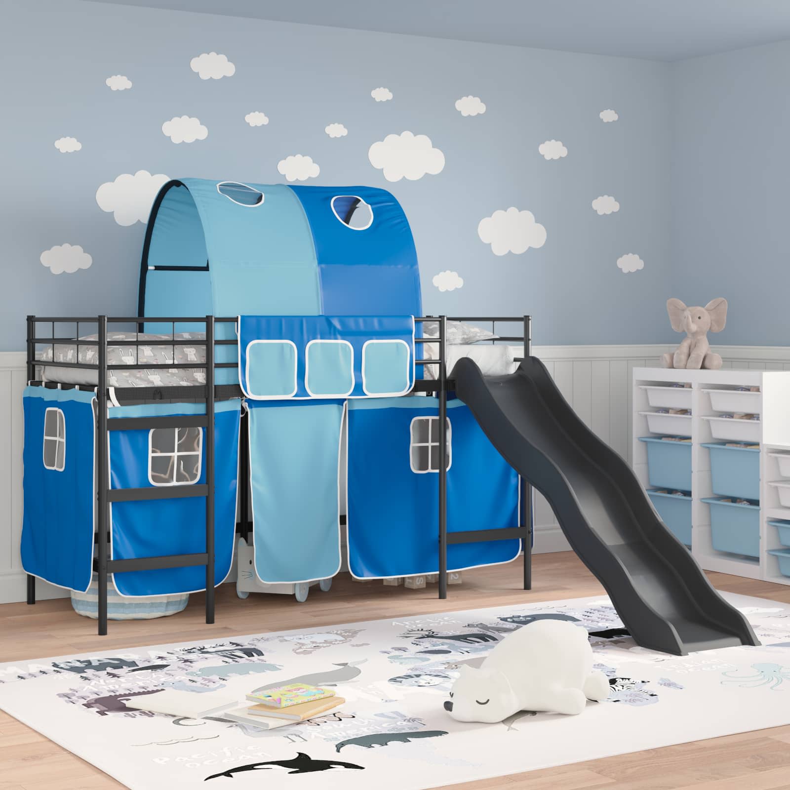 Kinder-Etagenbett Schwarz und Blau 90 x 190 cm Metall