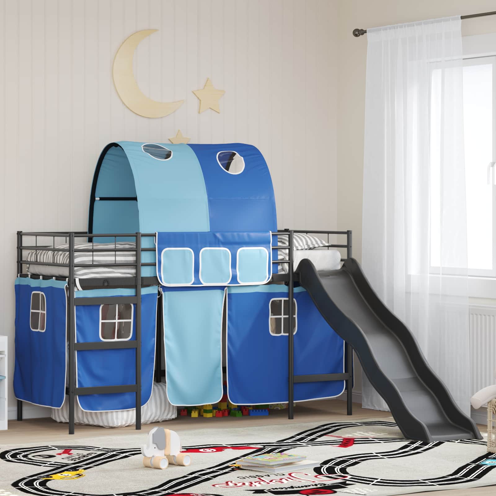 Kinder-Etagenbett Schwarz und Blau 100 x 190 cm Metall