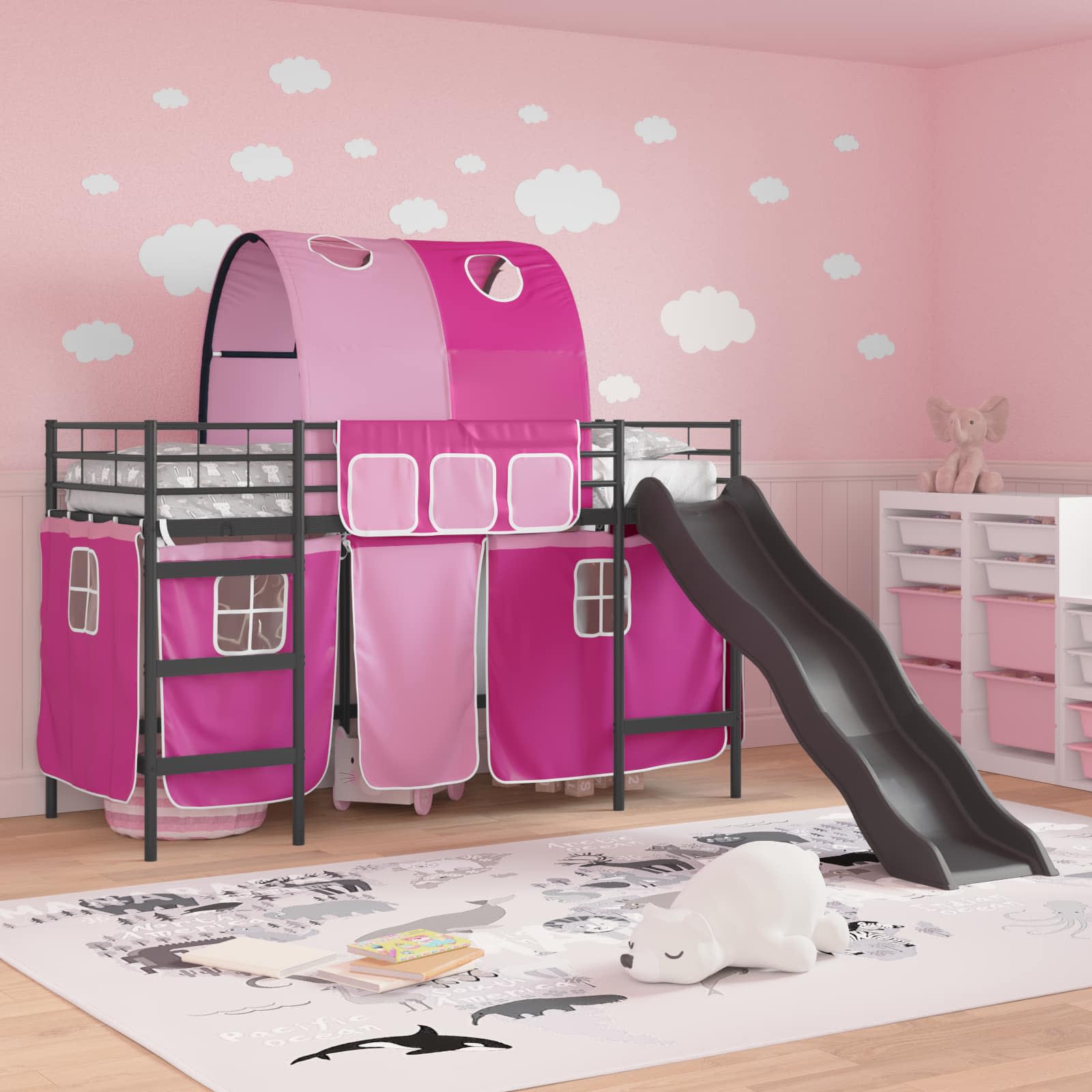Kinder-Etagenbett Schwarz und Pink 90 x 190 cm Metall