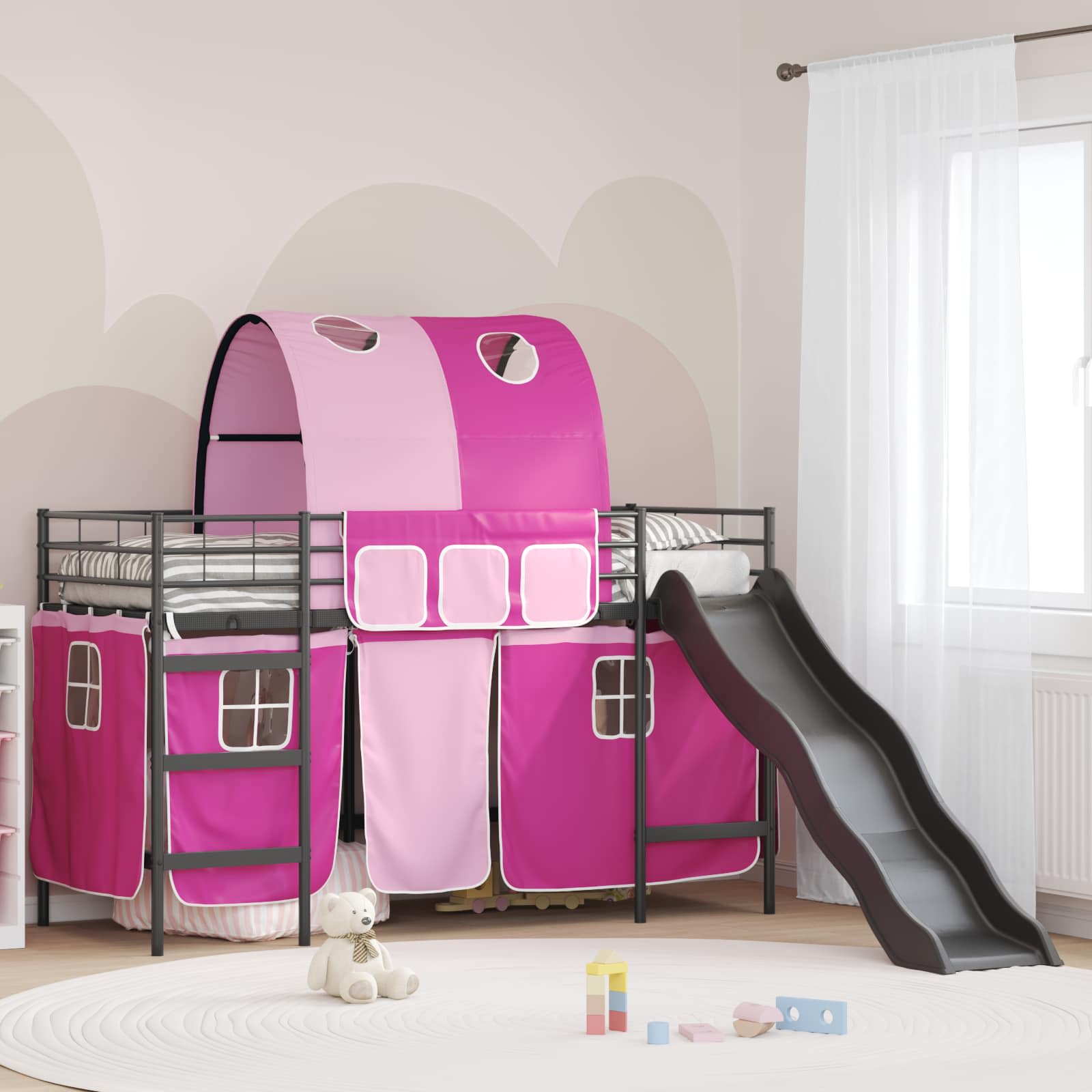 Kinder-Etagenbett Schwarz und Pink 100 x 190 cm Metall