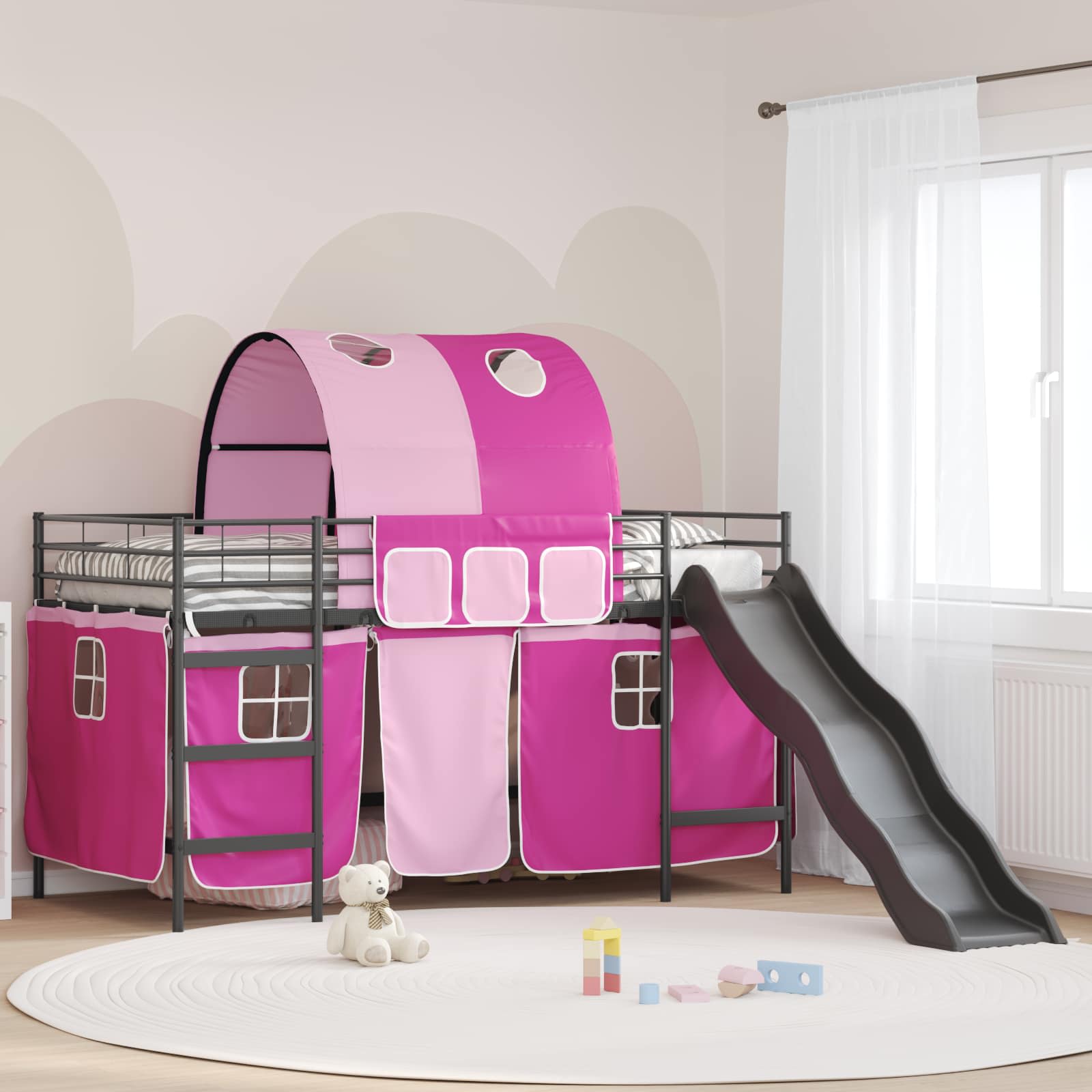 Kinder-Etagenbett Schwarz und Pink 100 x 200 cm Metall
