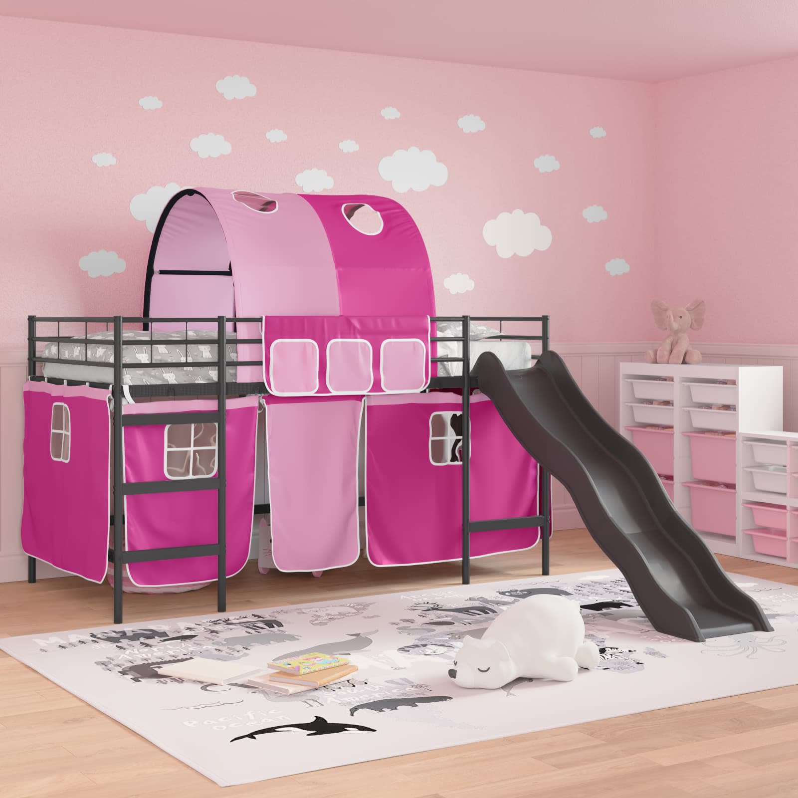 Kinder-Etagenbett Schwarz und Pink 100 x 200 cm Metall