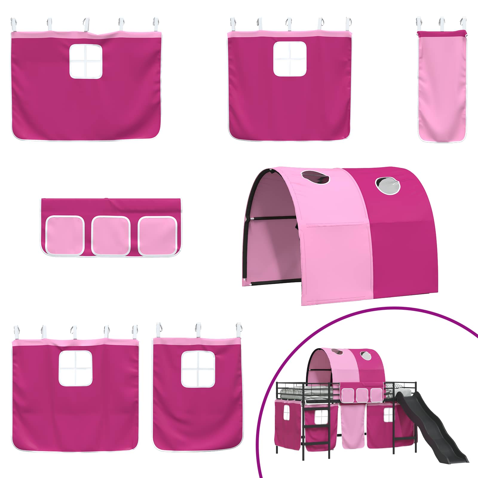 Kinder-Etagenbett Schwarz und Pink 107 x 200 cm Metall