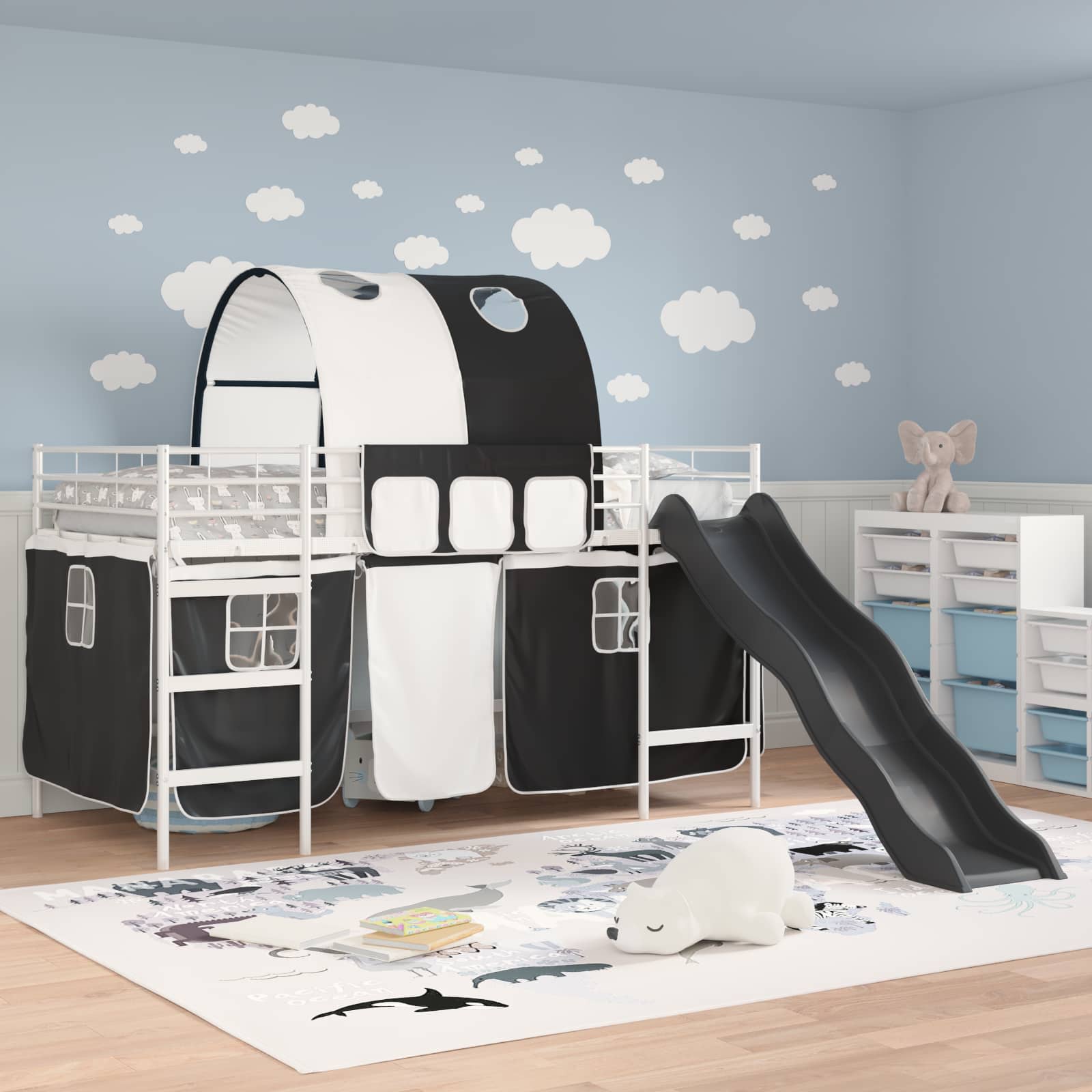 Kinder-Etagenbett Weiß und Schwarz 80 x 200 cm Metall
