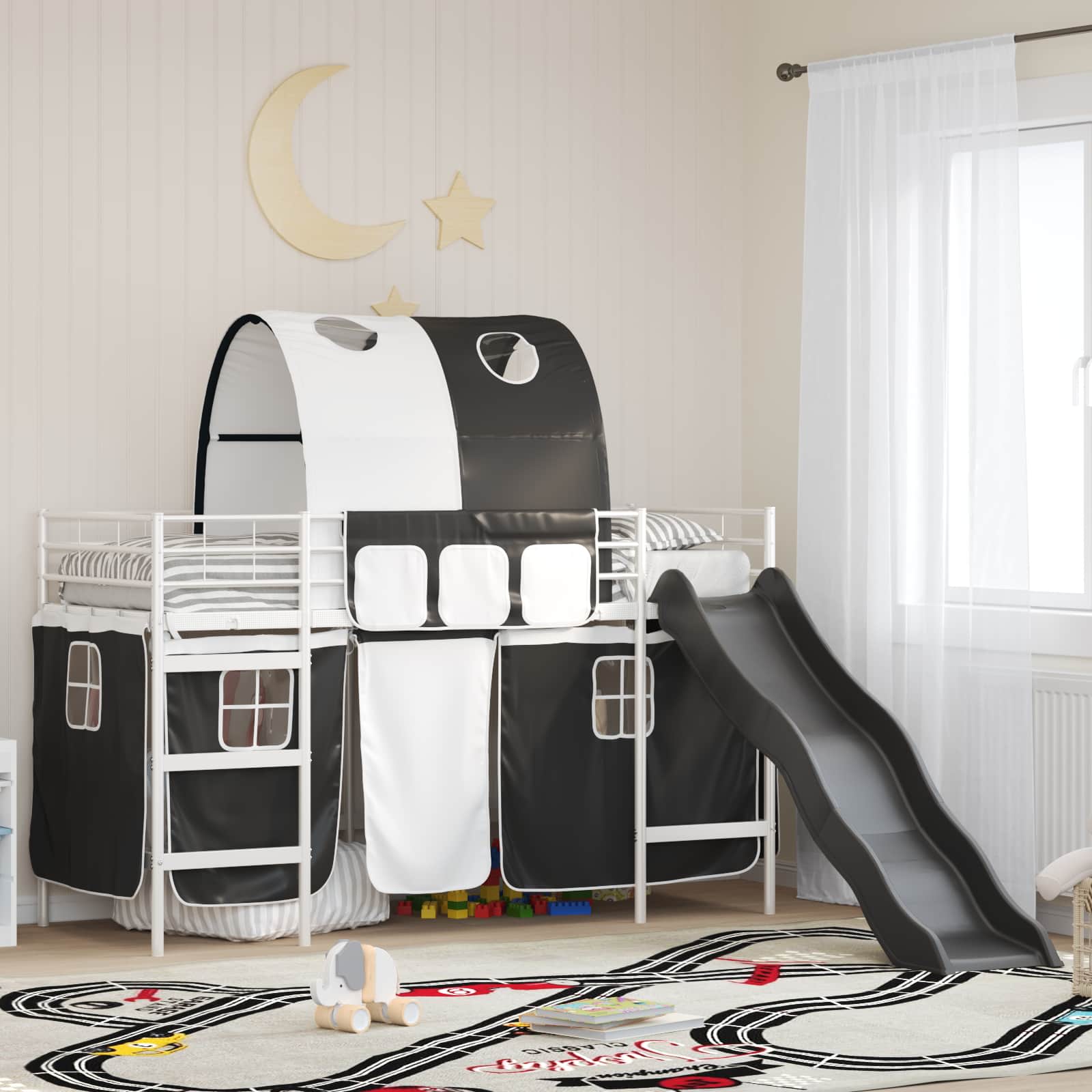 Kinder-Etagenbett Weiß und Schwarz 100 x 190 cm Metall