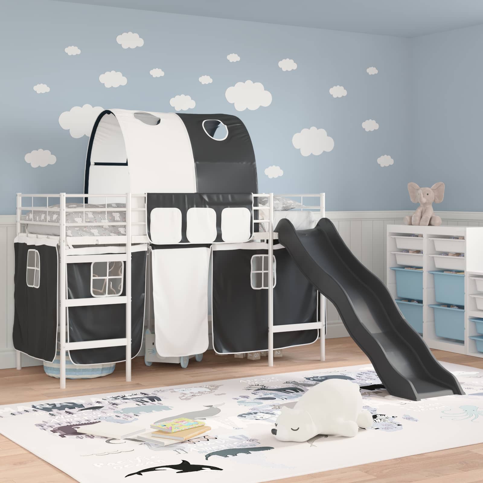 Kinder-Etagenbett Weiß und Schwarz 100 x 190 cm Metall