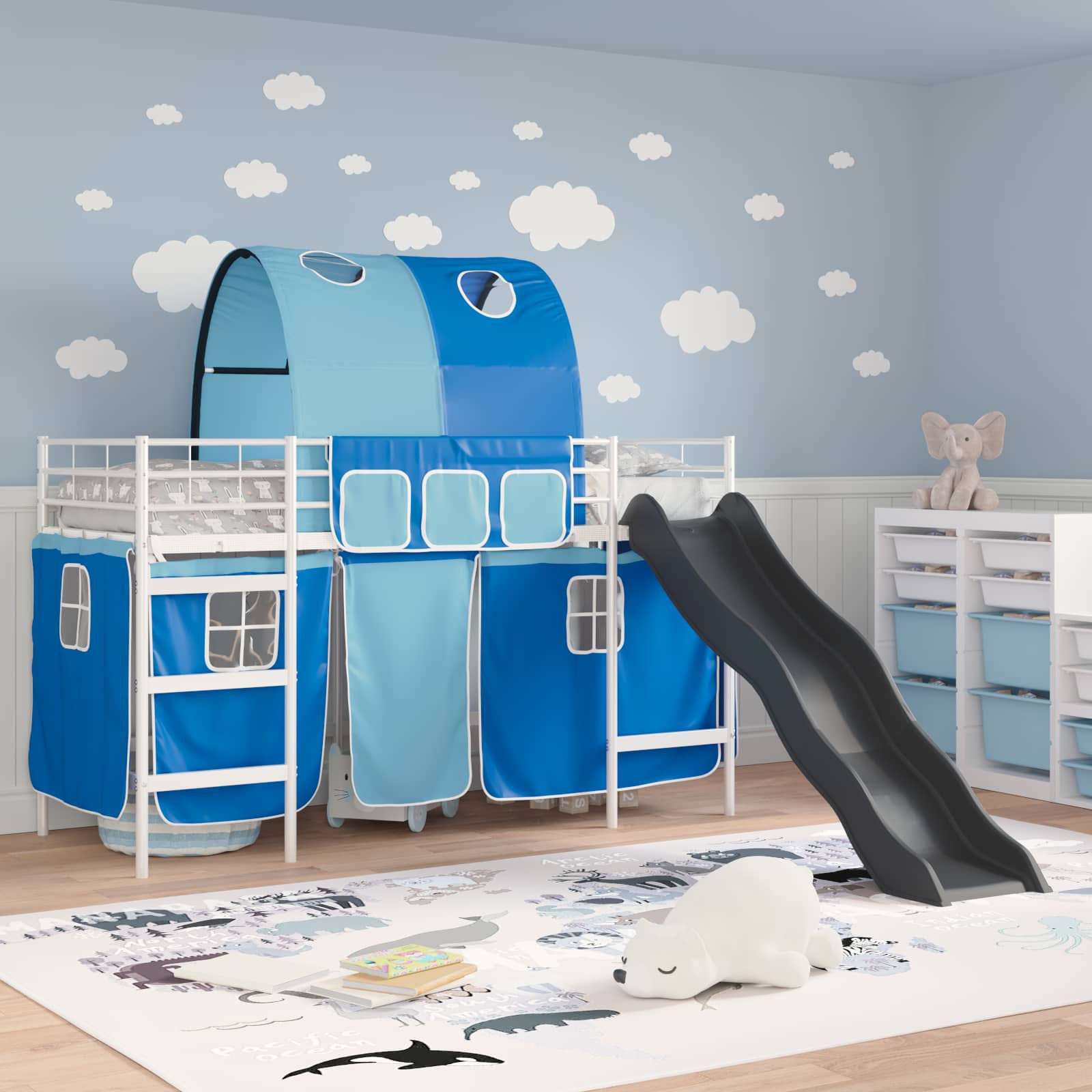 Kinder-Etagenbett Weiß und Blau 100 x 190 cm Metall