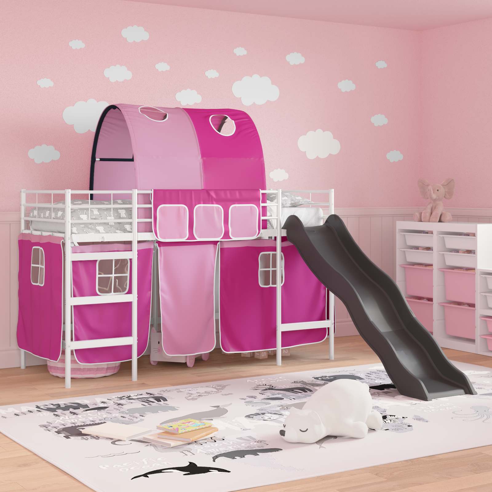 Kinder-Etagenbett Weiß und Rosa 75 x 190 cm Metall