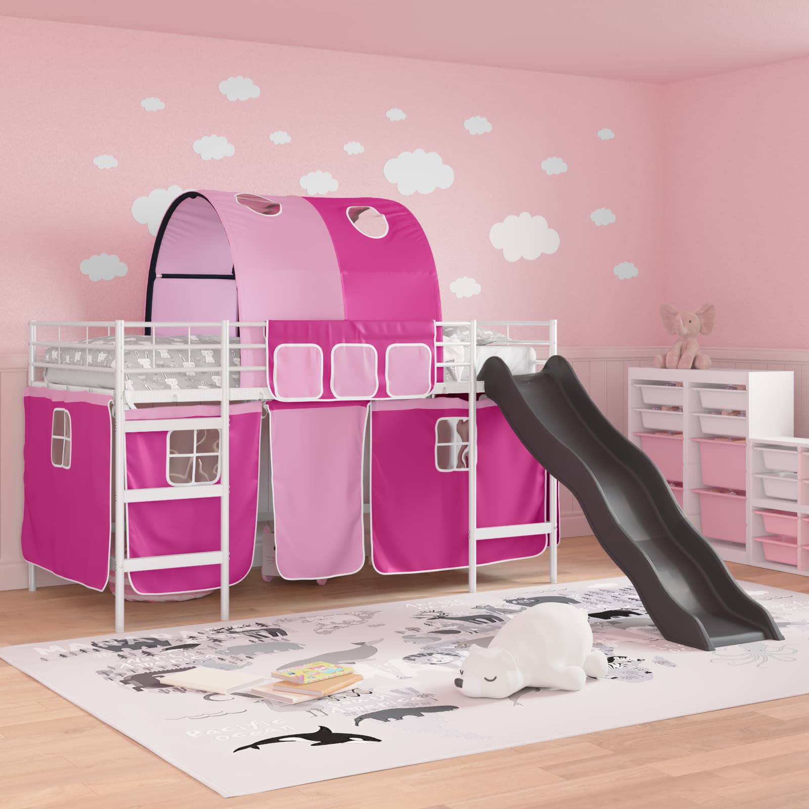 Kinder-Etagenbett Weiß und Rosa 90 x 200 cm Metall