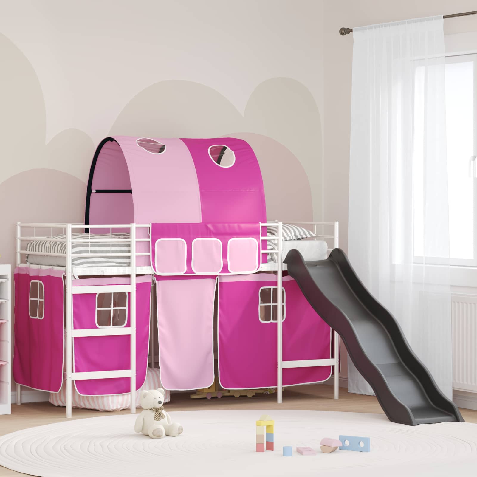 Kinder-Etagenbett Weiß und Rosa 100 x 190 cm Metall