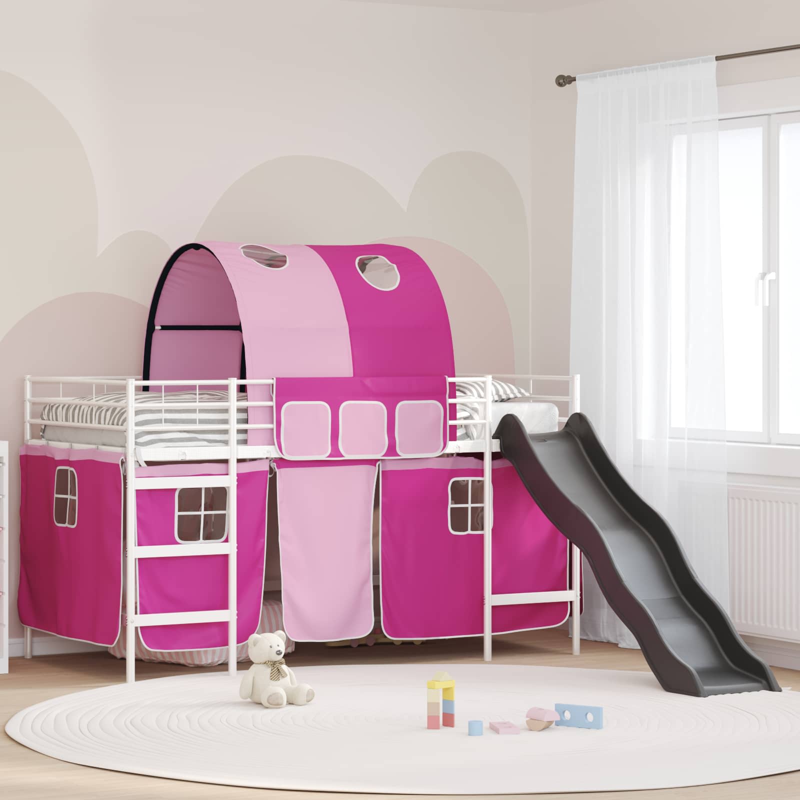 Kinder-Etagenbett Weiß und Rosa 100 x 200 cm Metall