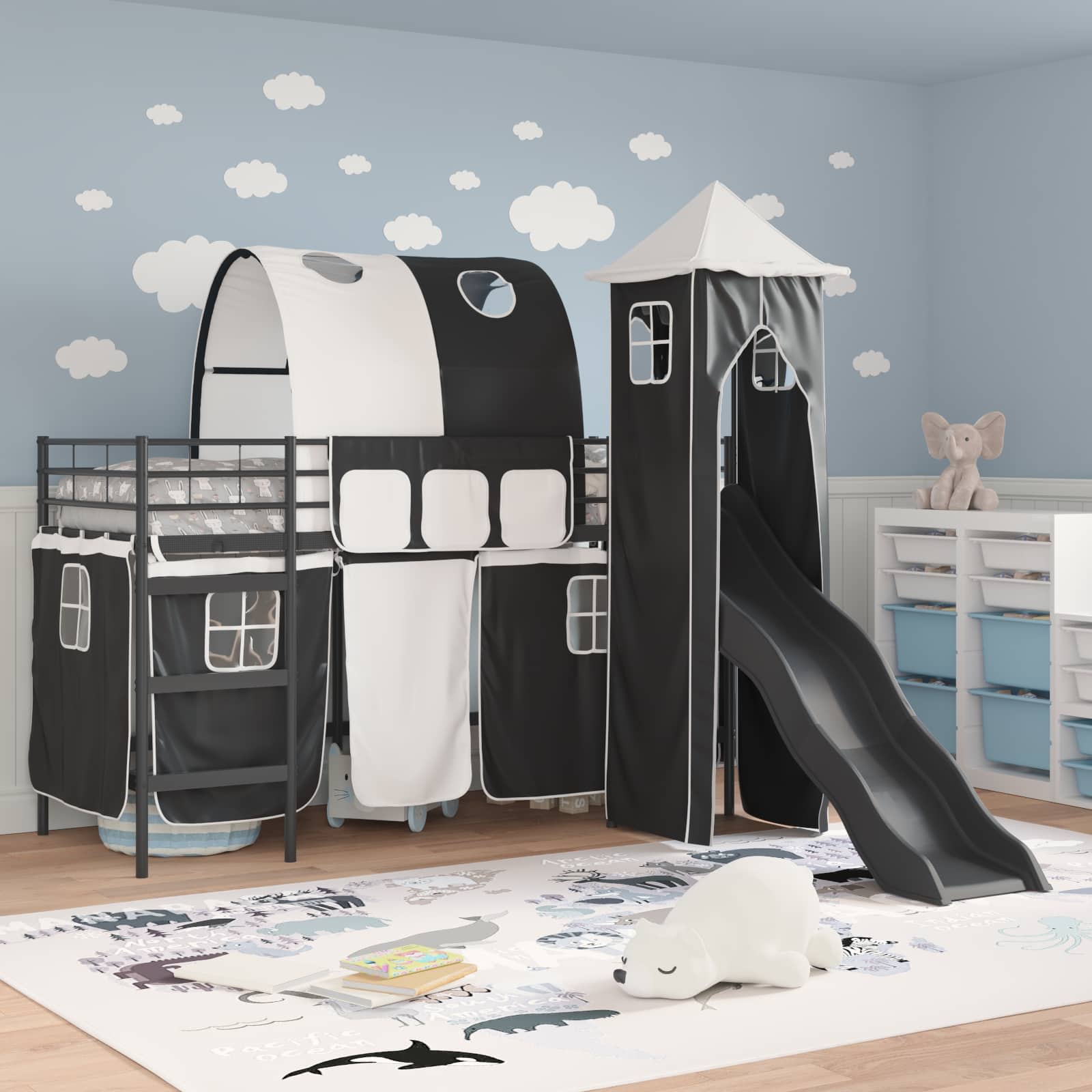 Kinderloftbett Schwarz 90 x 190 cm Metall