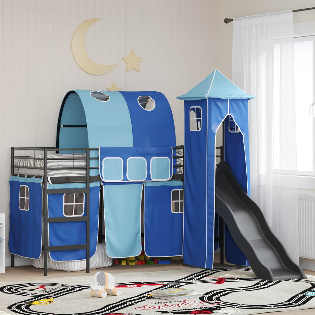 Kinderloftbett Schwarz und Blau 75 x 190 cm Metall