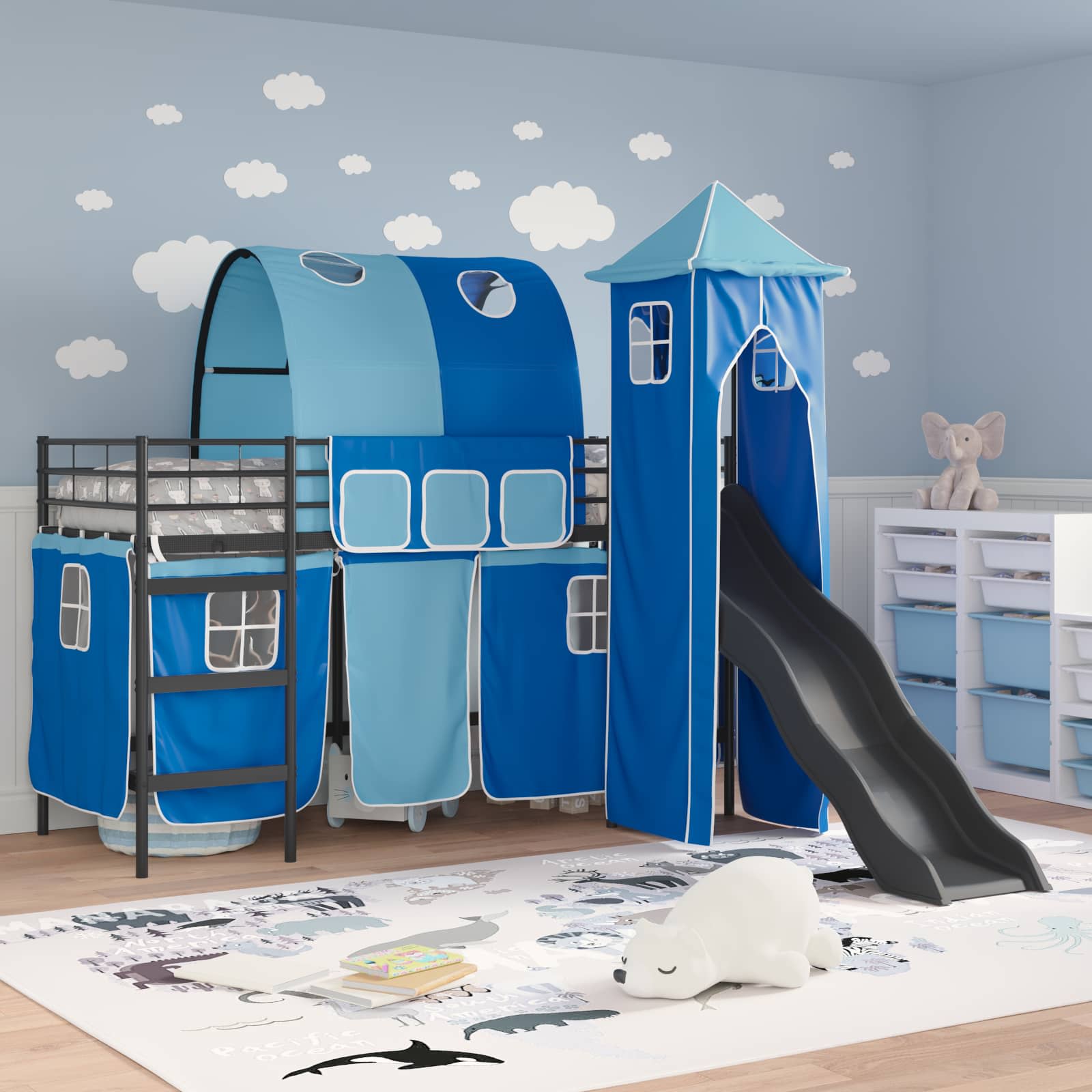 Kinderloftbett Schwarz und Blau 75 x 190 cm Metall