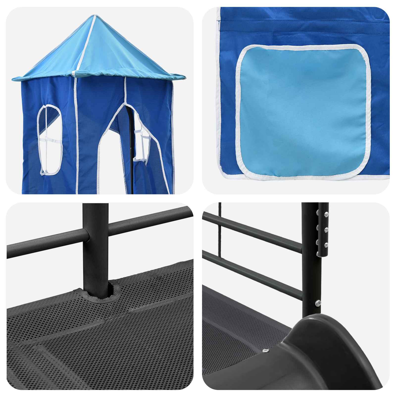 Kinderloftbett Schwarz und Blau 90 x 190 cm Metall