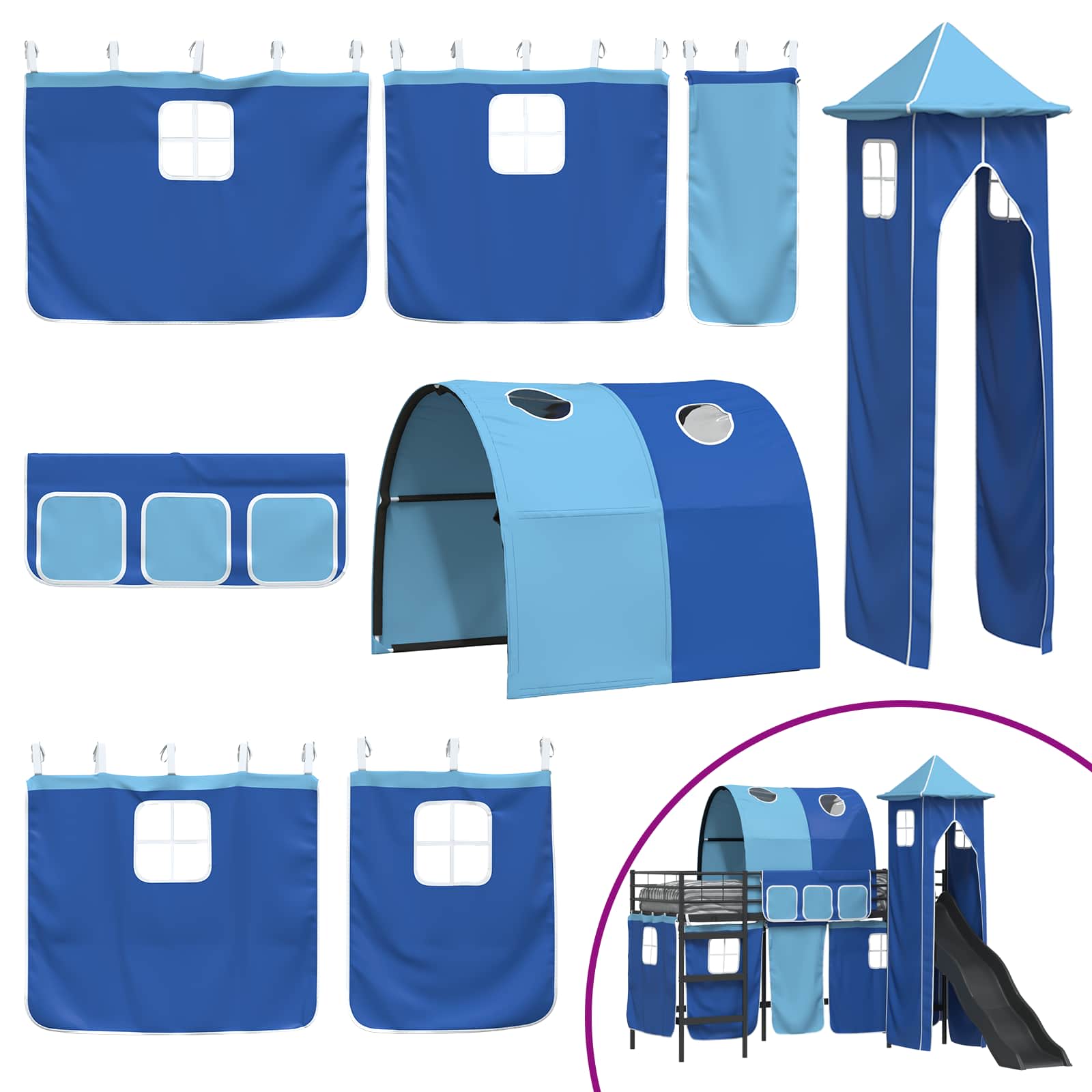 Kinderloftbett Schwarz und Blau 100 x 190 cm Metall