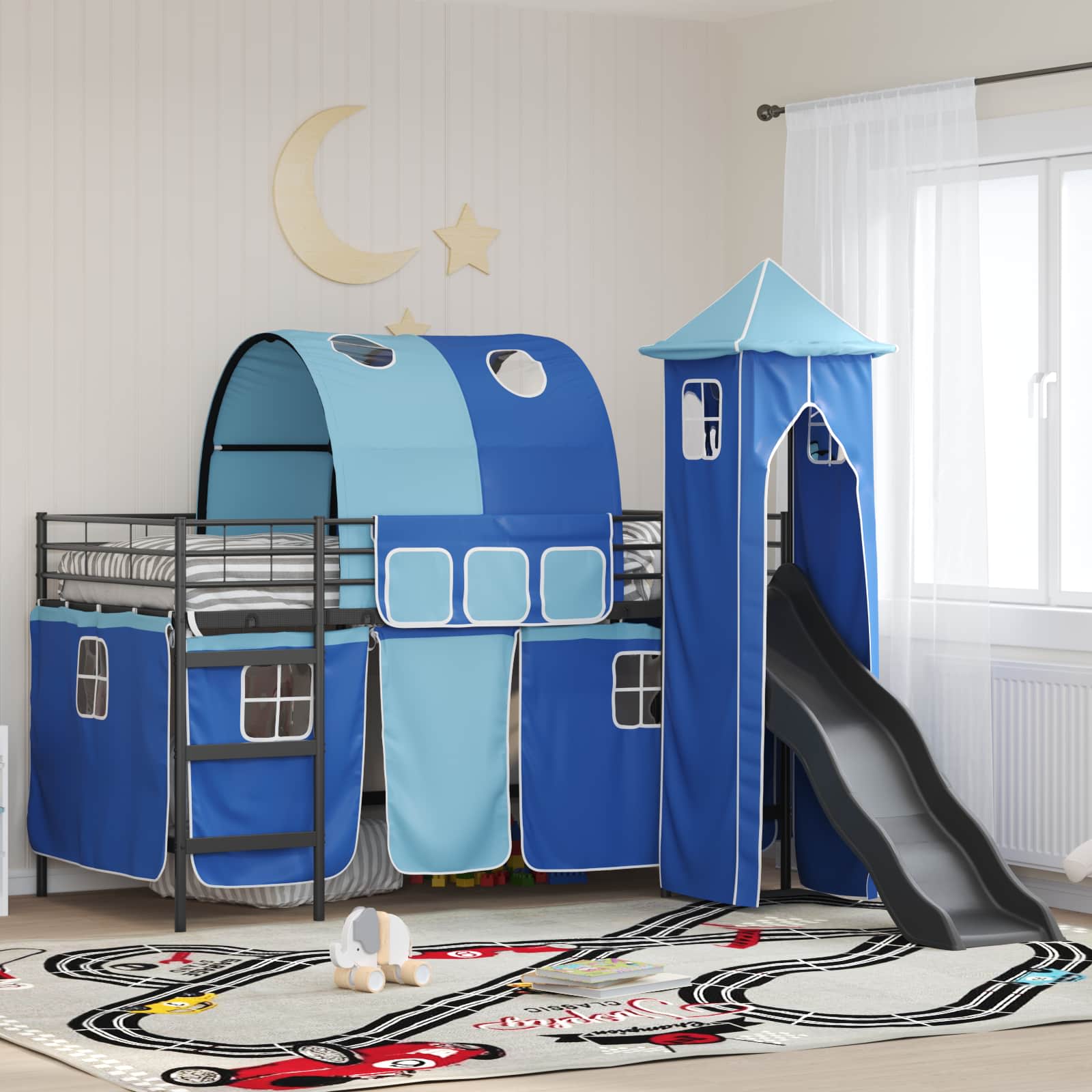 Kinderloftbett Schwarz und Blau 100 x 200 cm Metall