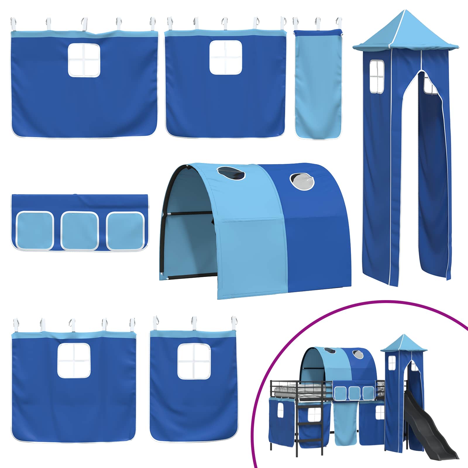 Kinderloftbett Schwarz und Blau 100 x 200 cm Metall