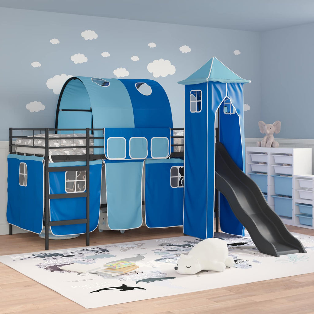 Kinderloftbett Schwarz und Blau 107 x 200 cm Metall
