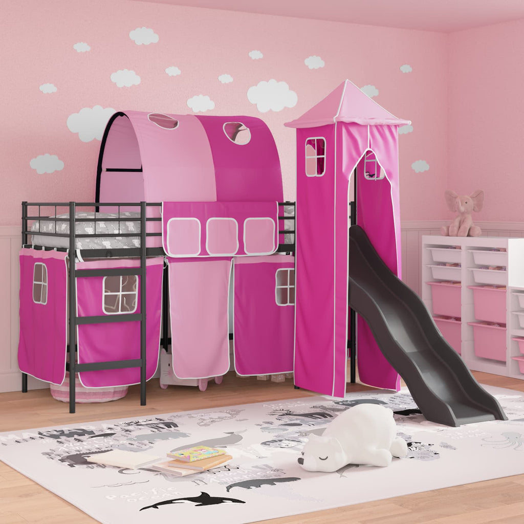 Kinderloftbett Schwarz und Pink 75 x 190 cm Metall