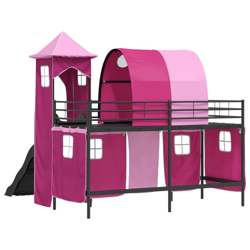 Kinderloftbett Schwarz und Pink 75 x 190 cm Metall