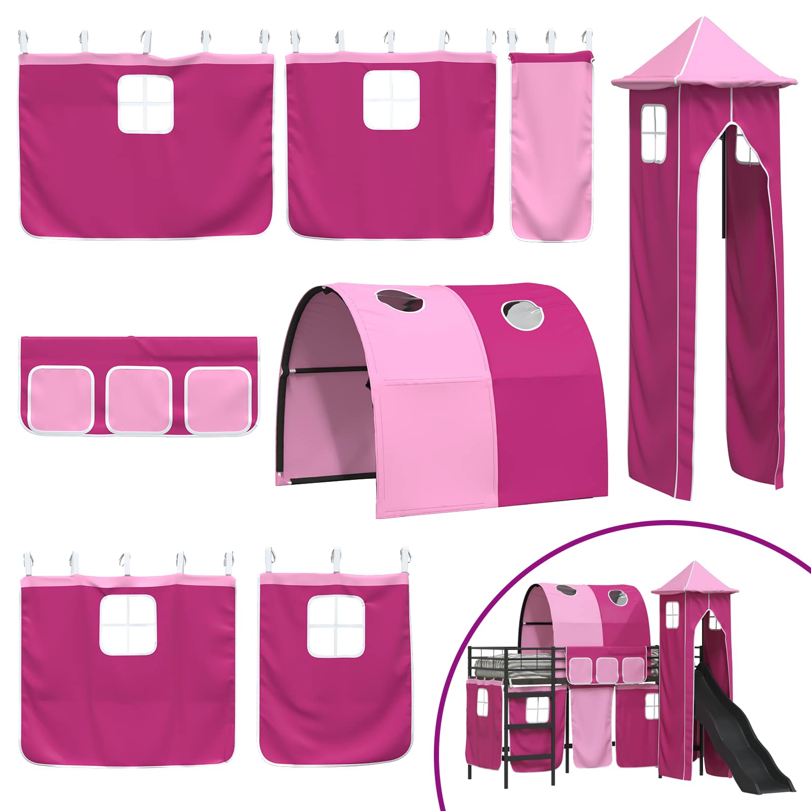 Kinderloftbett Schwarz und Pink 75 x 190 cm Metall