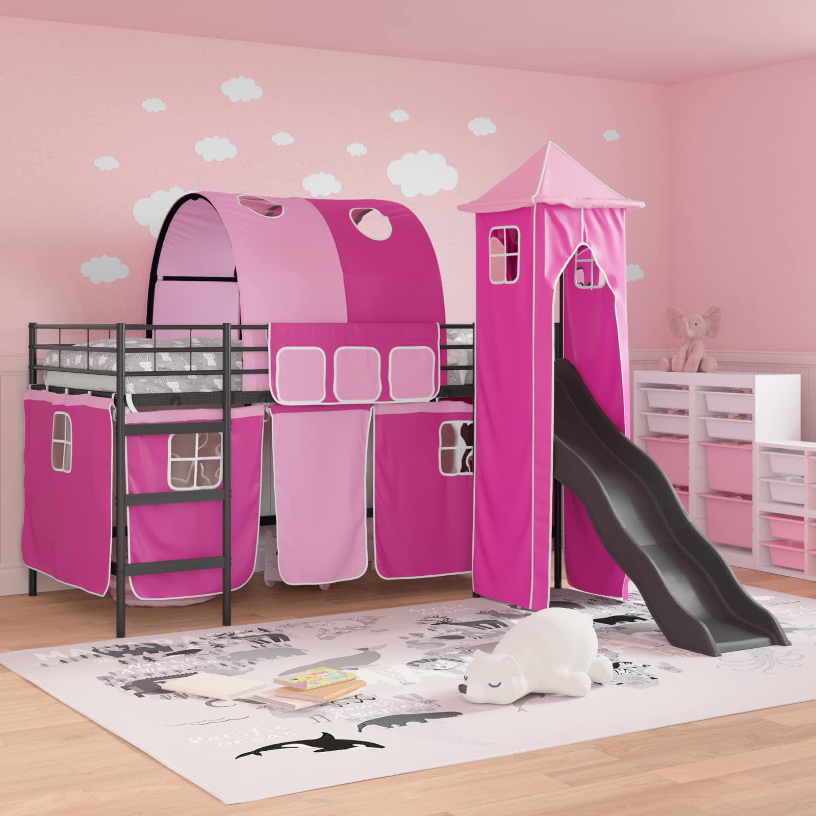 Kinderloftbett Schwarz und Pink 80 x 200 cm Metall