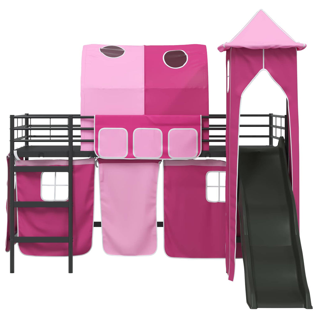 Kinderloftbett Schwarz und Pink 80 x 200 cm Metall