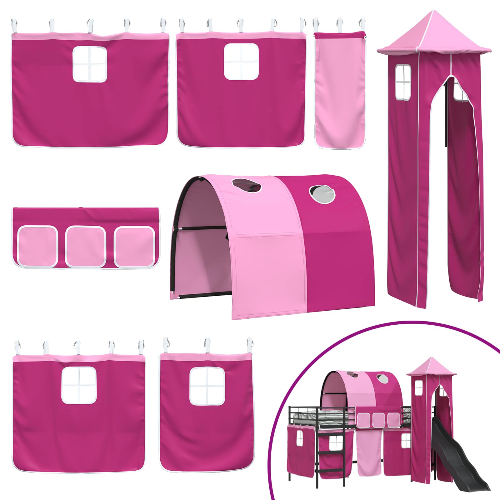 Kinderloftbett Schwarz und Pink 80 x 200 cm Metall