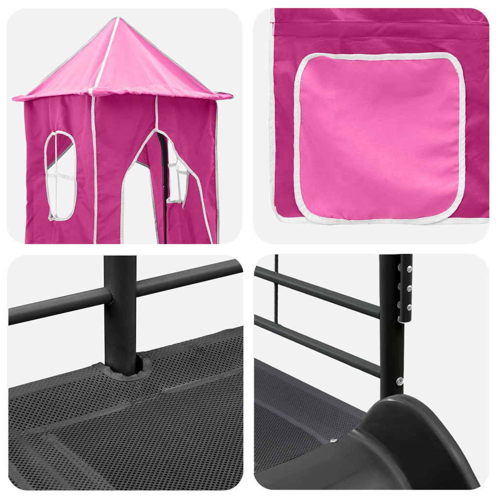Kinderloftbett Schwarz und Pink 100 x 200 cm Metall