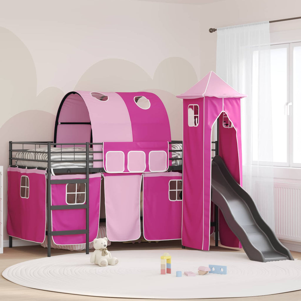 Kinderloftbett Schwarz und Pink 100 x 200 cm Metall