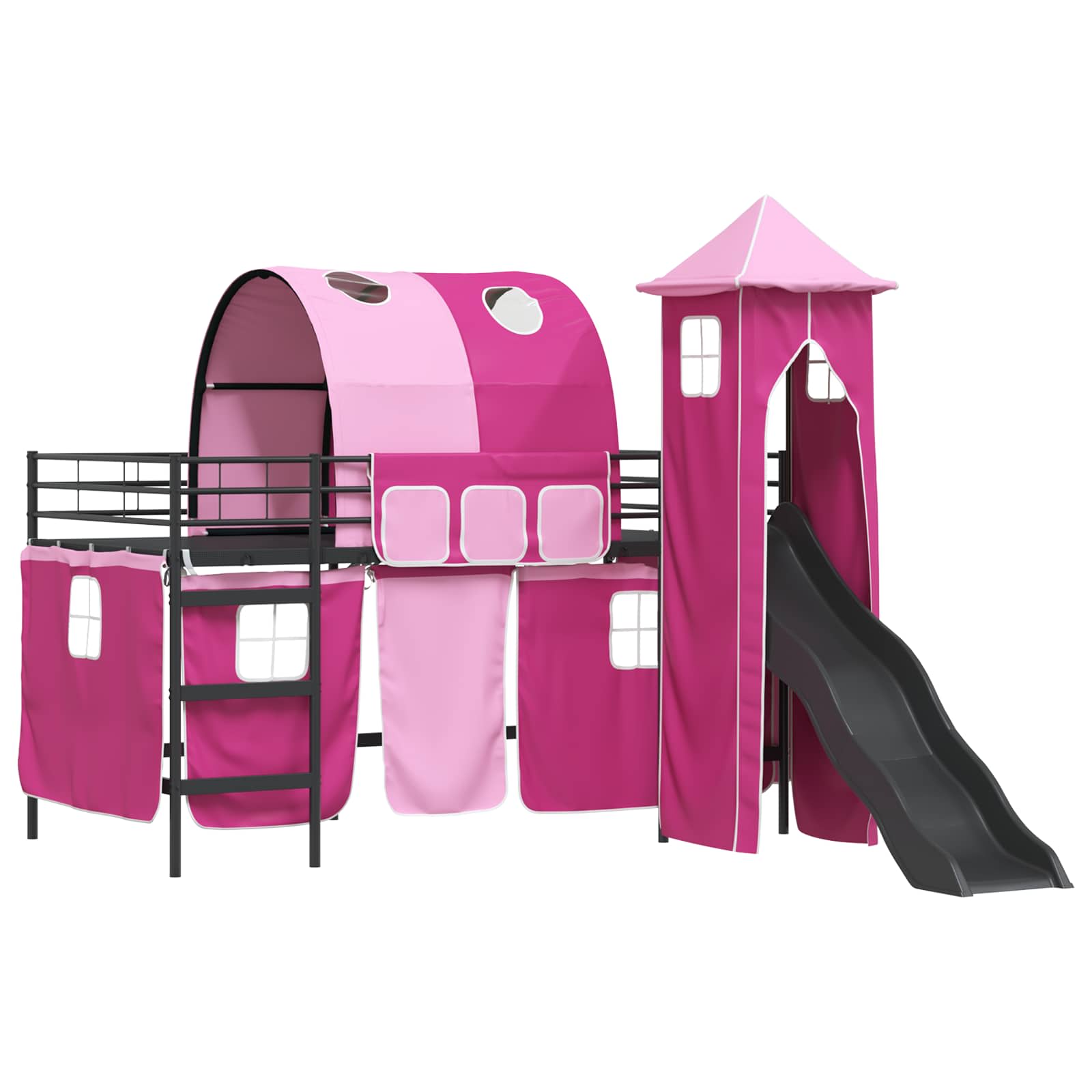 Kinderloftbett Schwarz und Pink 107 x 200 cm Metall