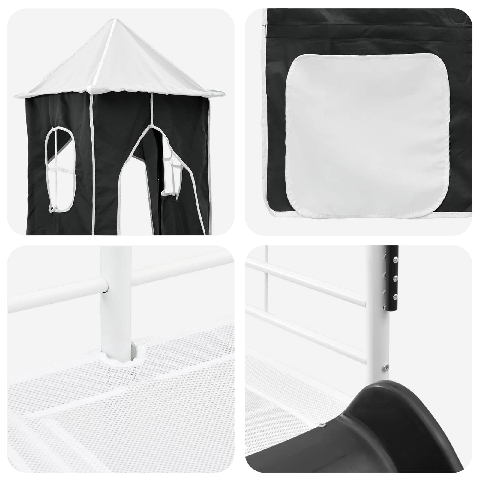Kinderloftbett Weiß und Schwarz 75 x 190 cm Metall