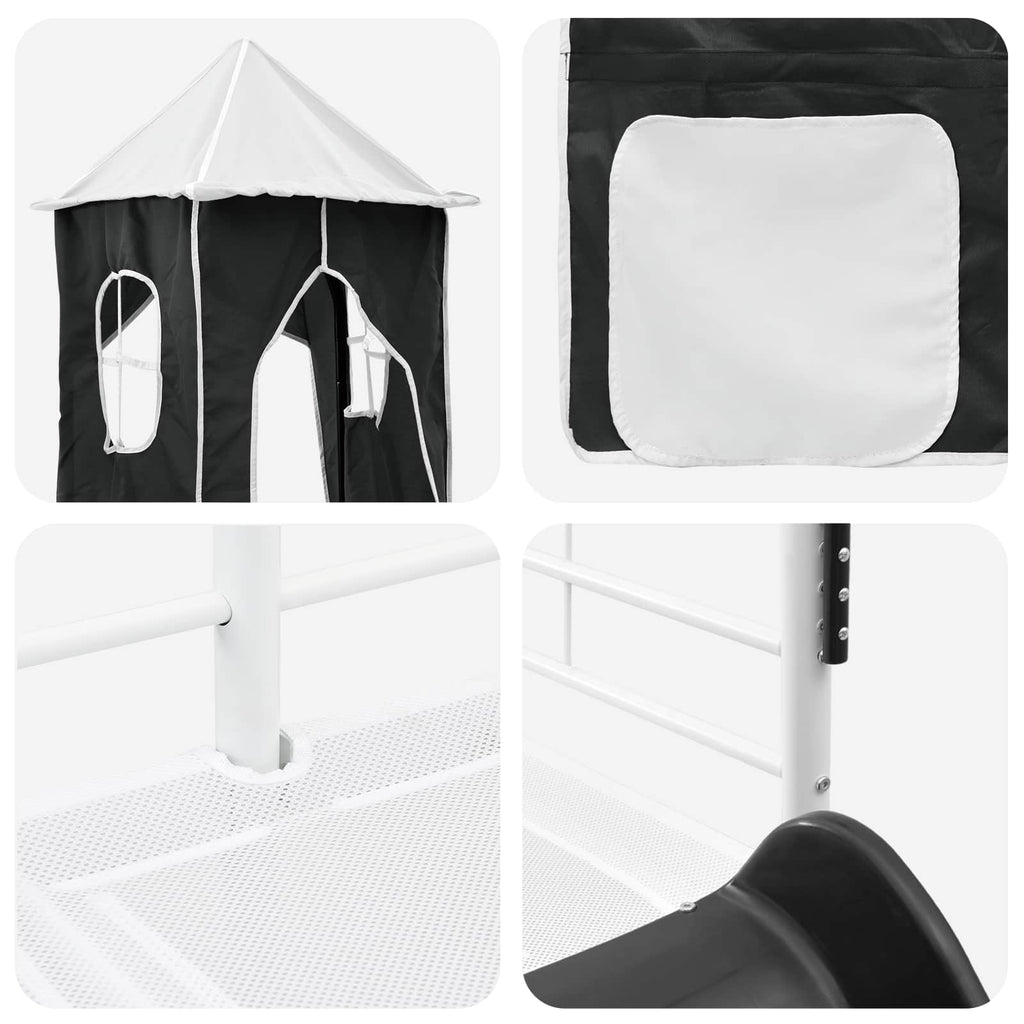 Kinderloftbett Weiß und Schwarz 90 x 190 cm Metall