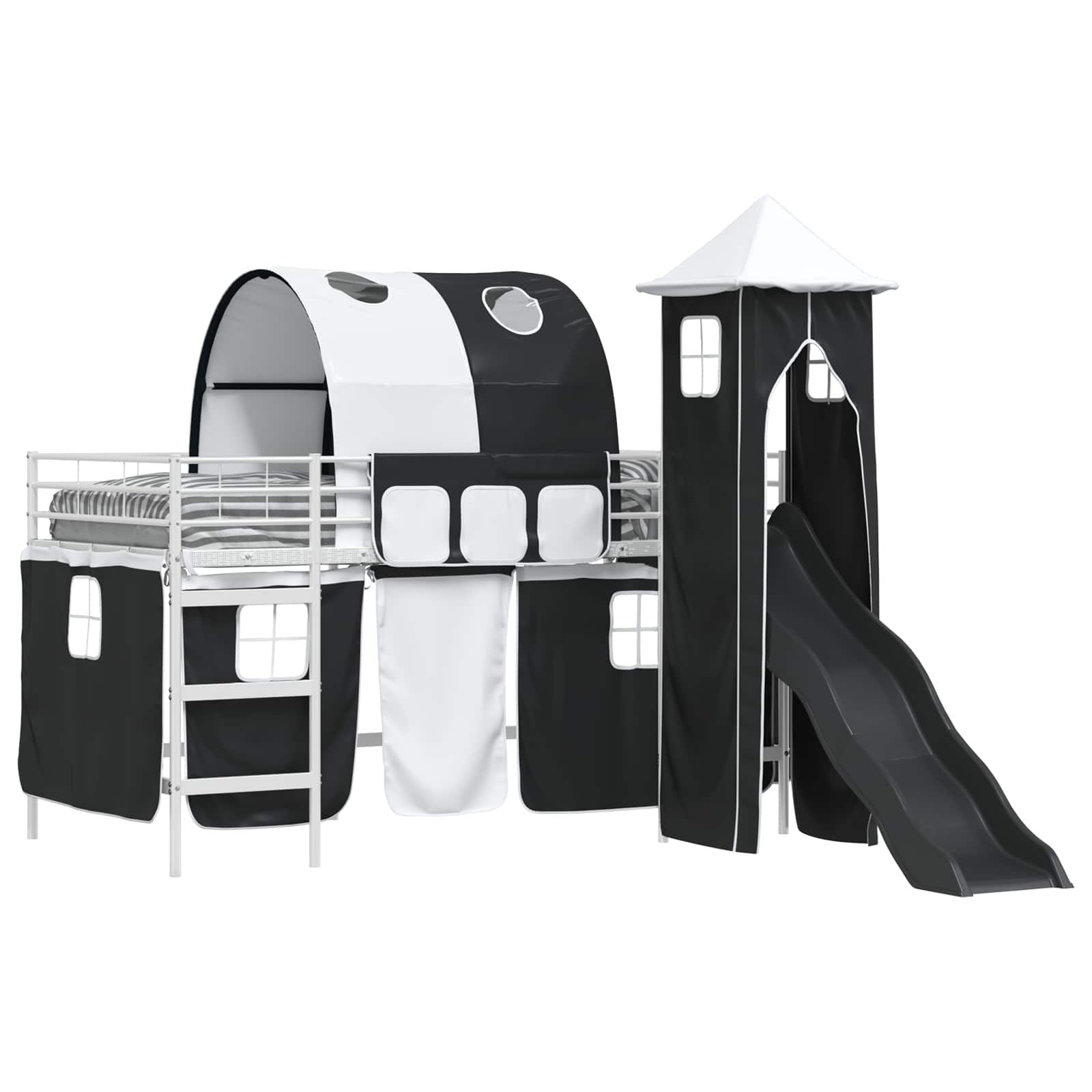 Kinderloftbett Weiß und Schwarz 90 x 200 cm Metall