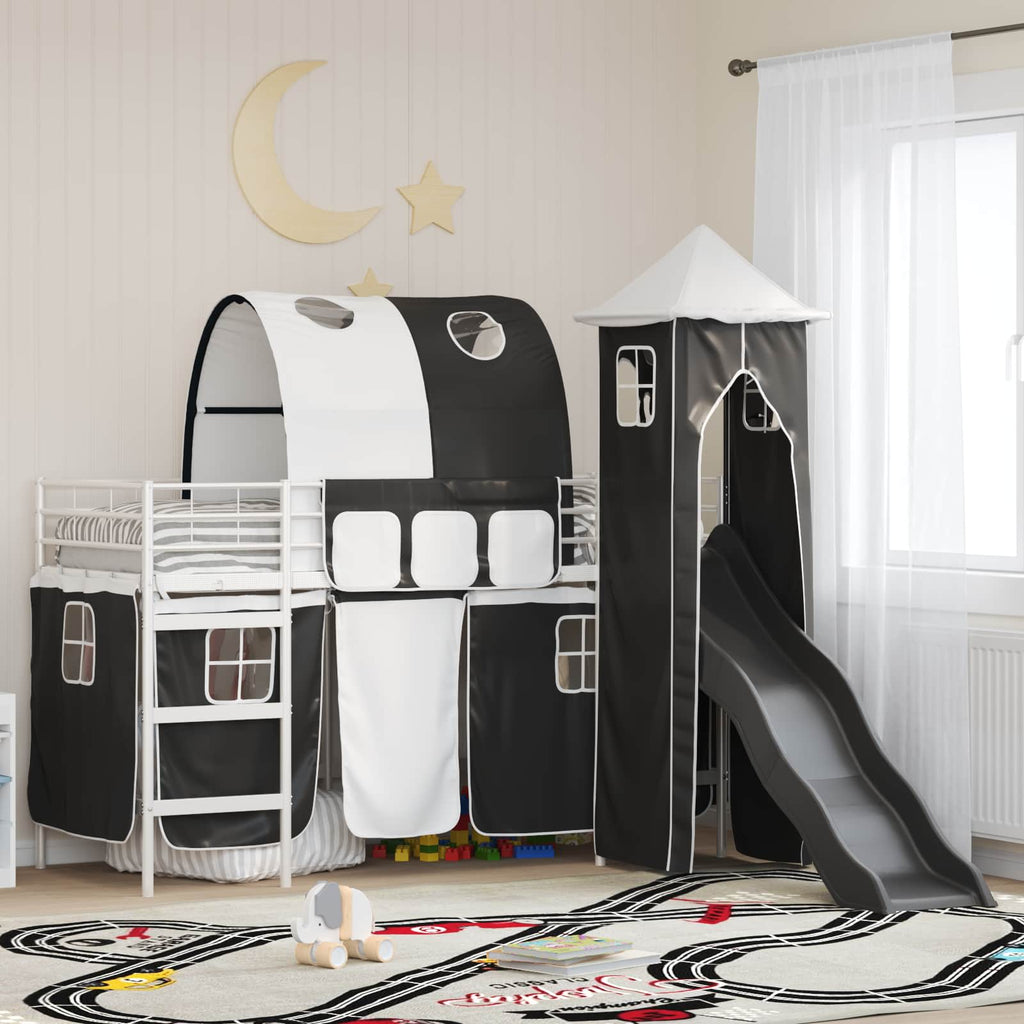 Kinderloftbett Weiß und Schwarz 100 x 190 cm Metall