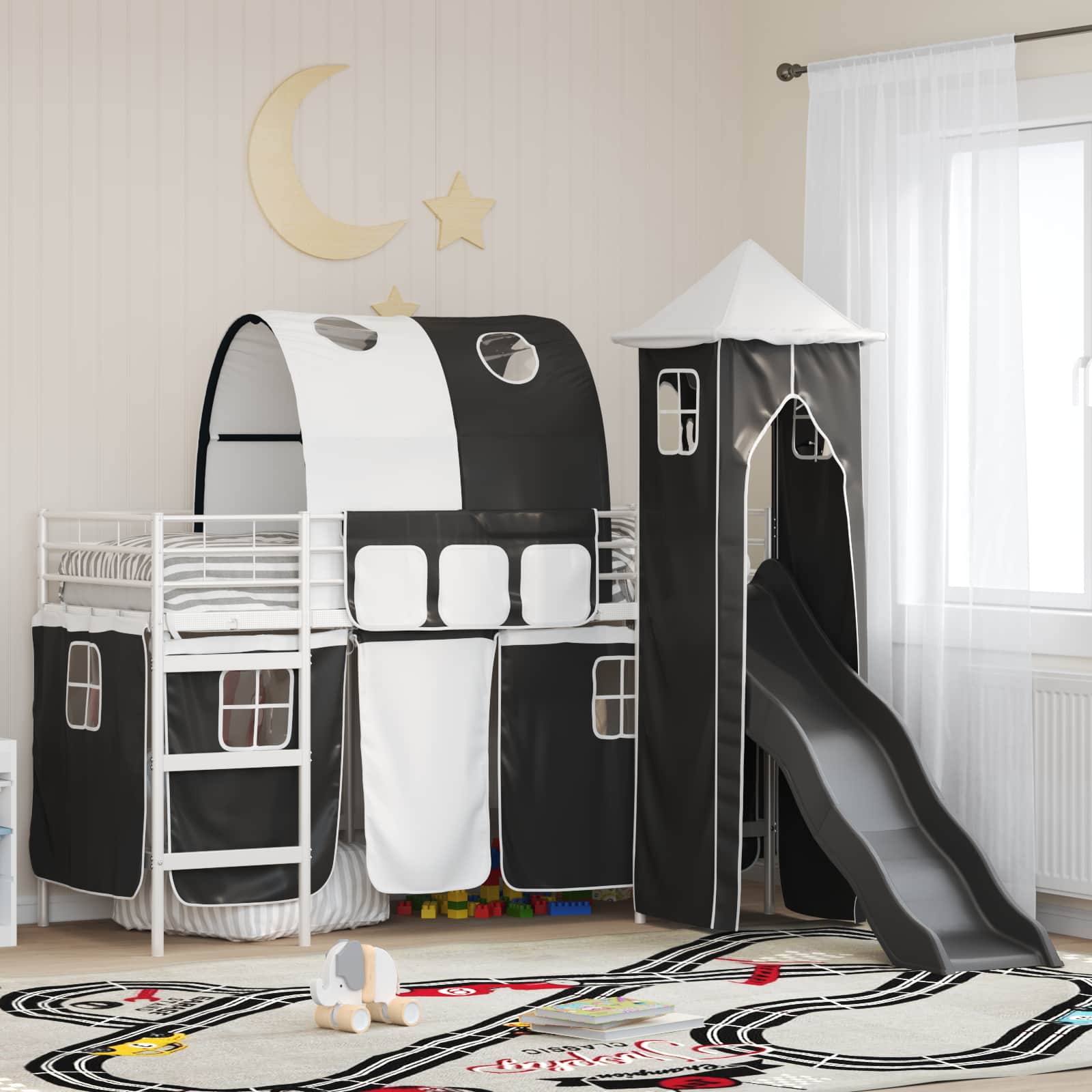 Kinderloftbett Weiß und Schwarz 100 x 190 cm Metall
