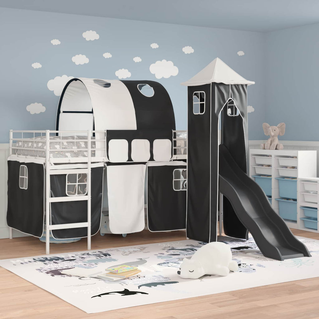 Kinderloftbett Weiß und Schwarz 100 x 200 cm Metall