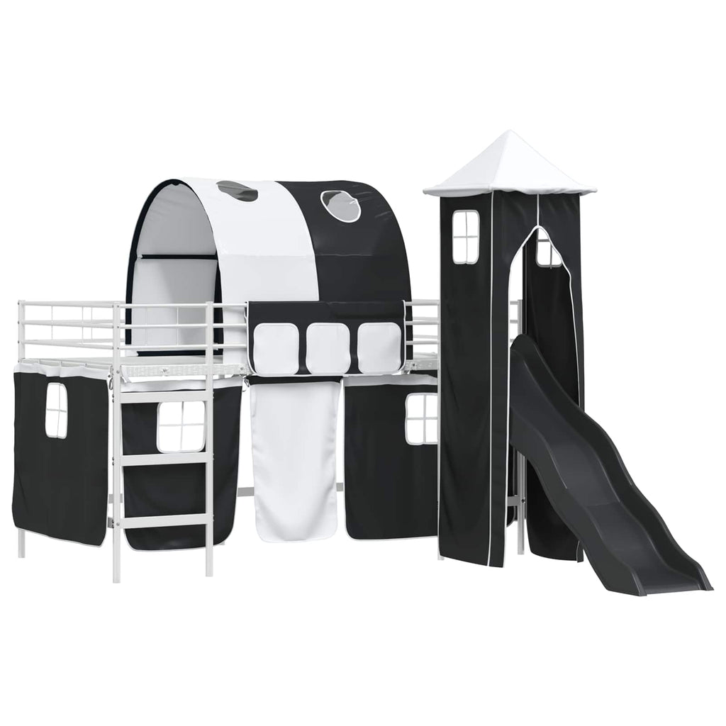 Kinderloftbett Weiß und Schwarz 100 x 200 cm Metall