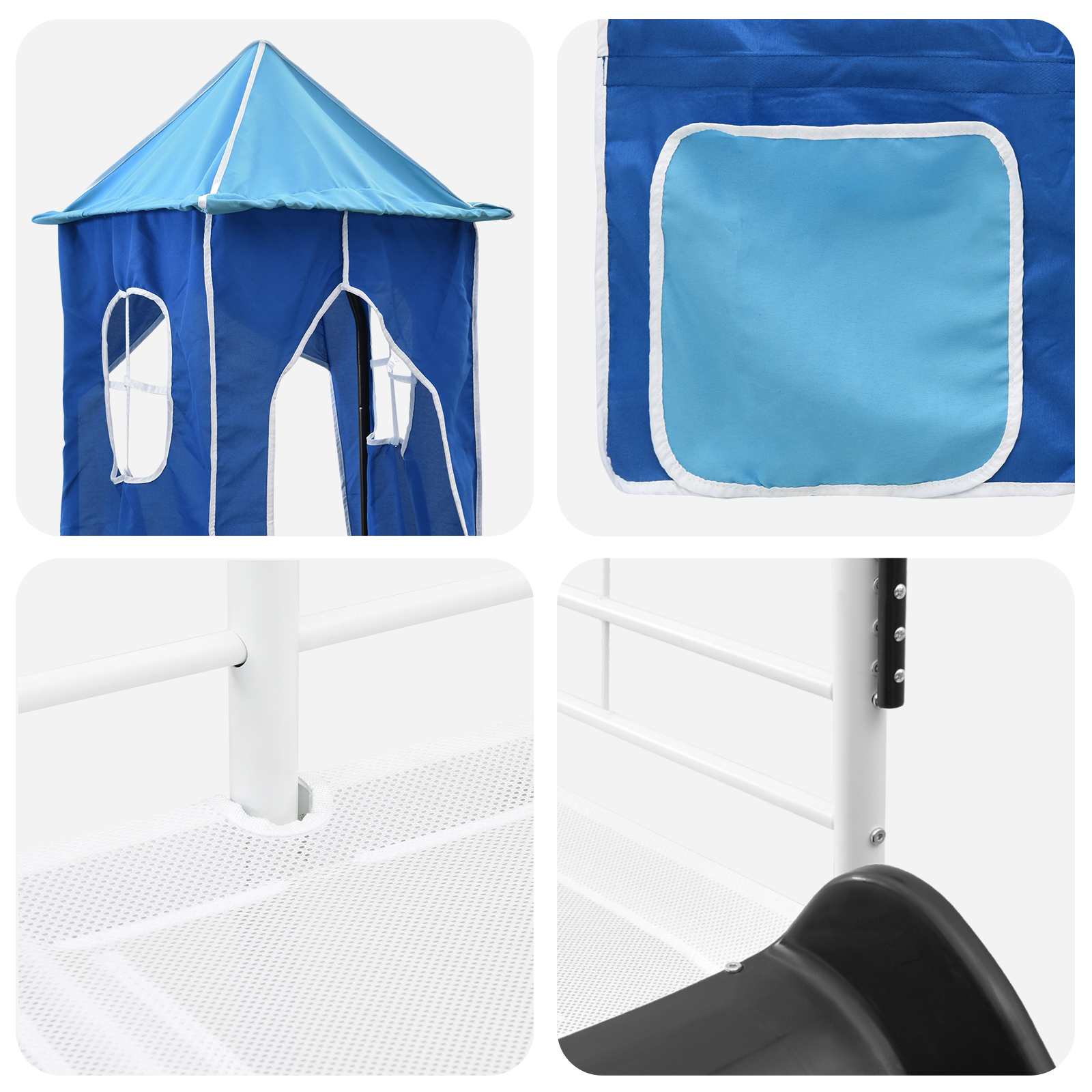 Kinderloftbett Weiß und Blau 75 x 190 cm Metall
