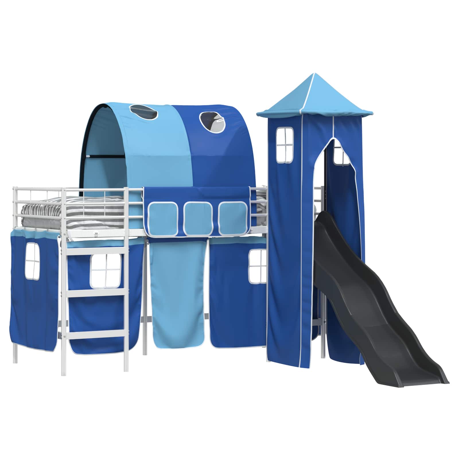 Kinderloftbett Weiß und Blau 75 x 190 cm Metall