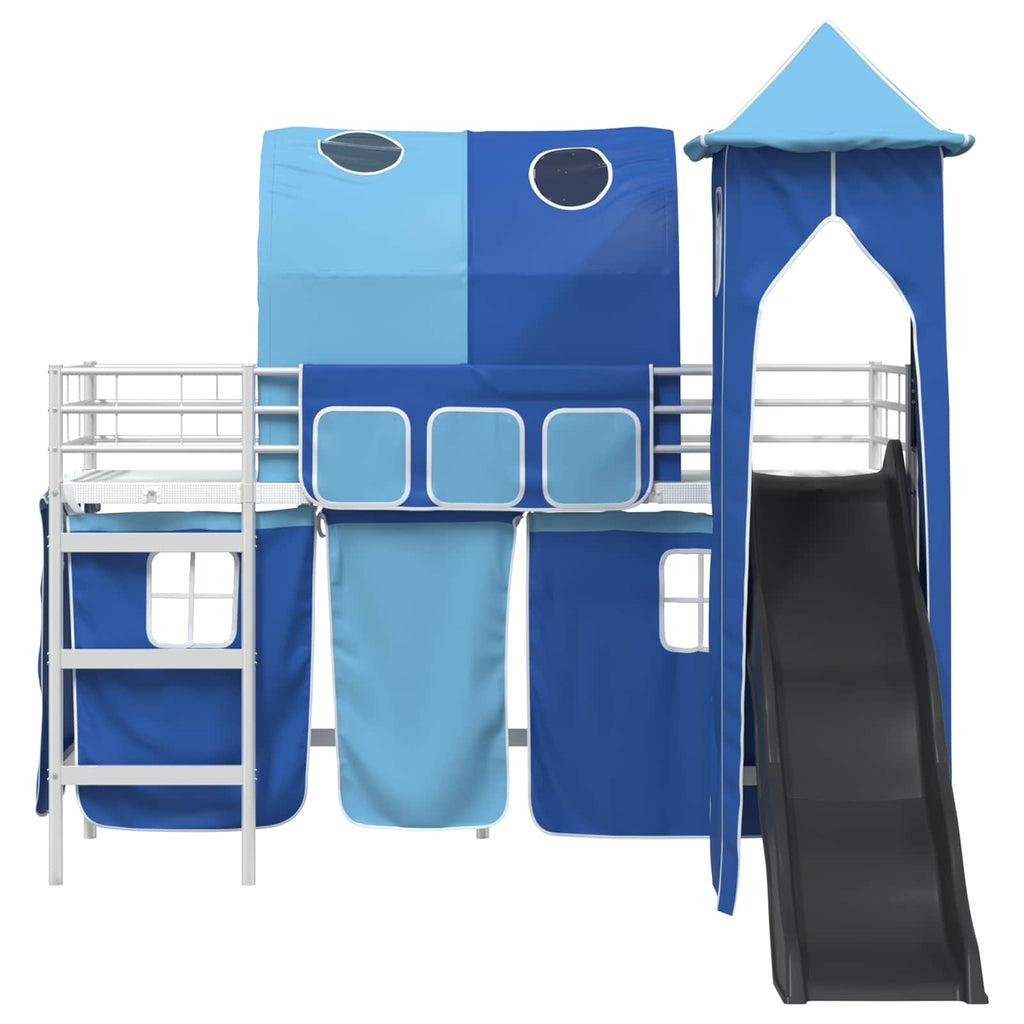 Kinderloftbett Weiß und Blau 75 x 190 cm Metall