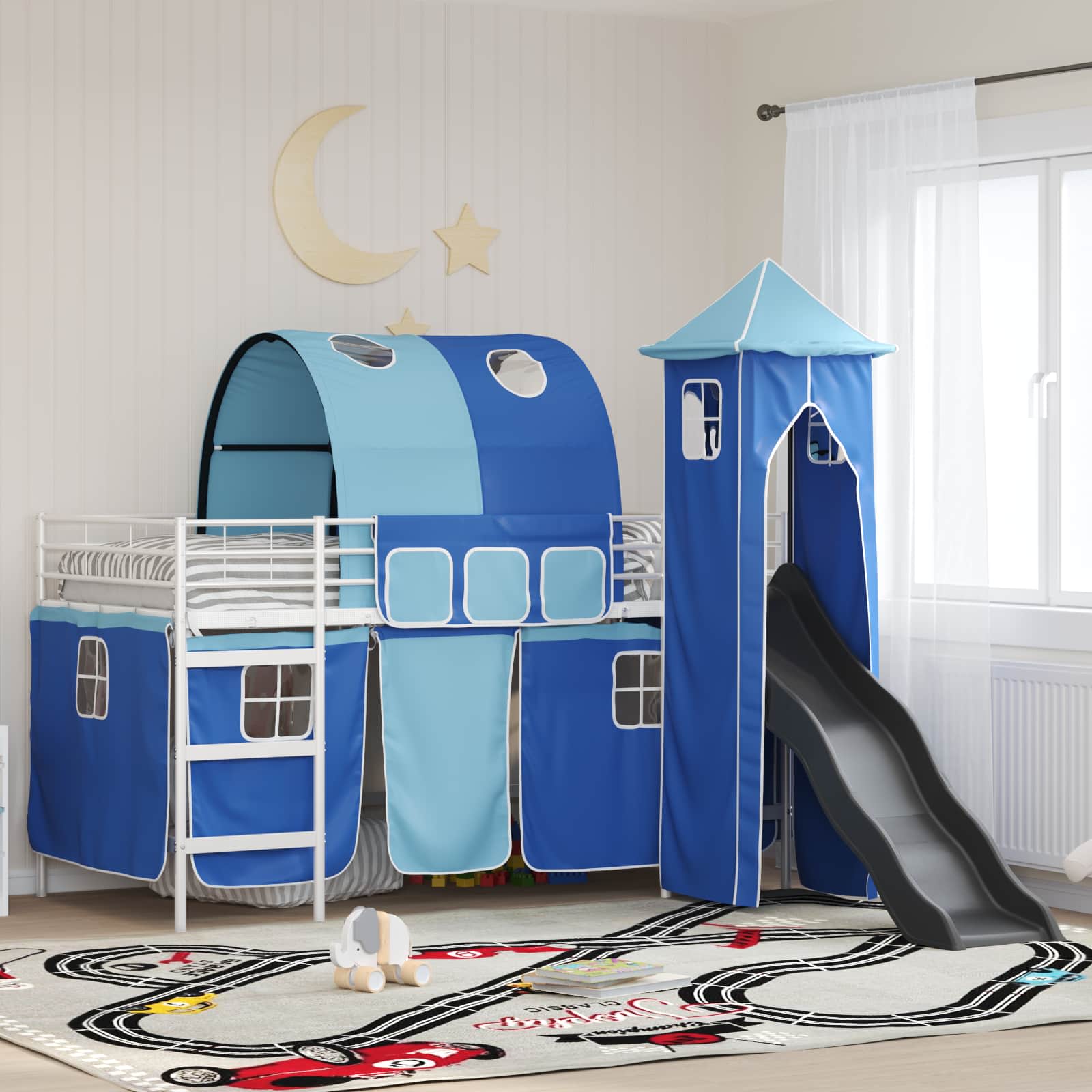 Kinderloftbett Weiß und Blau 80 x 200 cm Metall