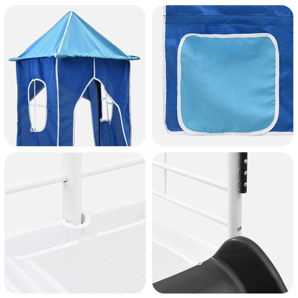 Kinderloftbett Weiß und Blau 90 x 190 cm Metall