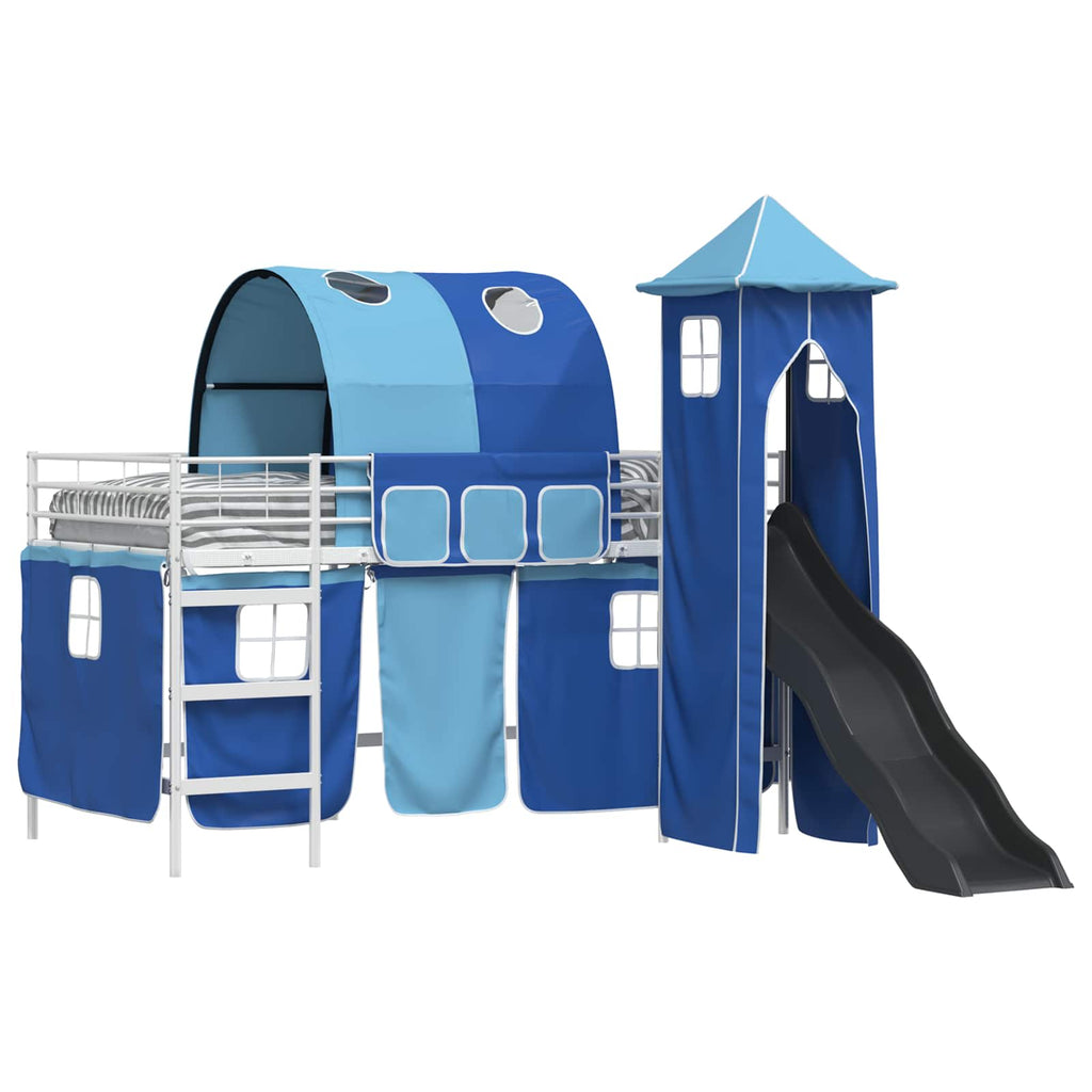 Kinderloftbett Weiß und Blau 90 x 200 cm Metall