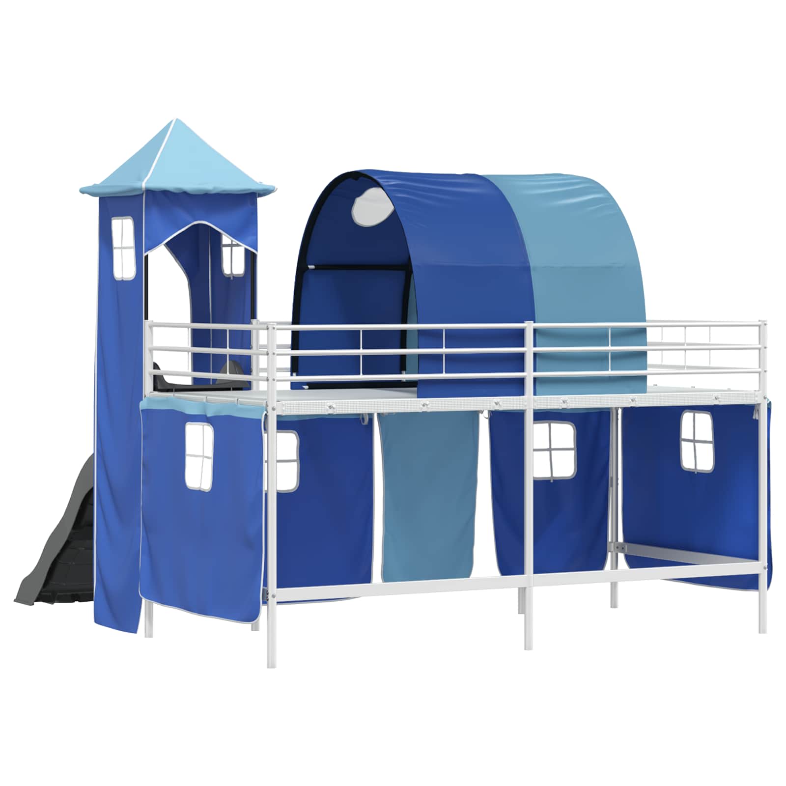 Kinderloftbett Weiß und Blau 90 x 200 cm Metall