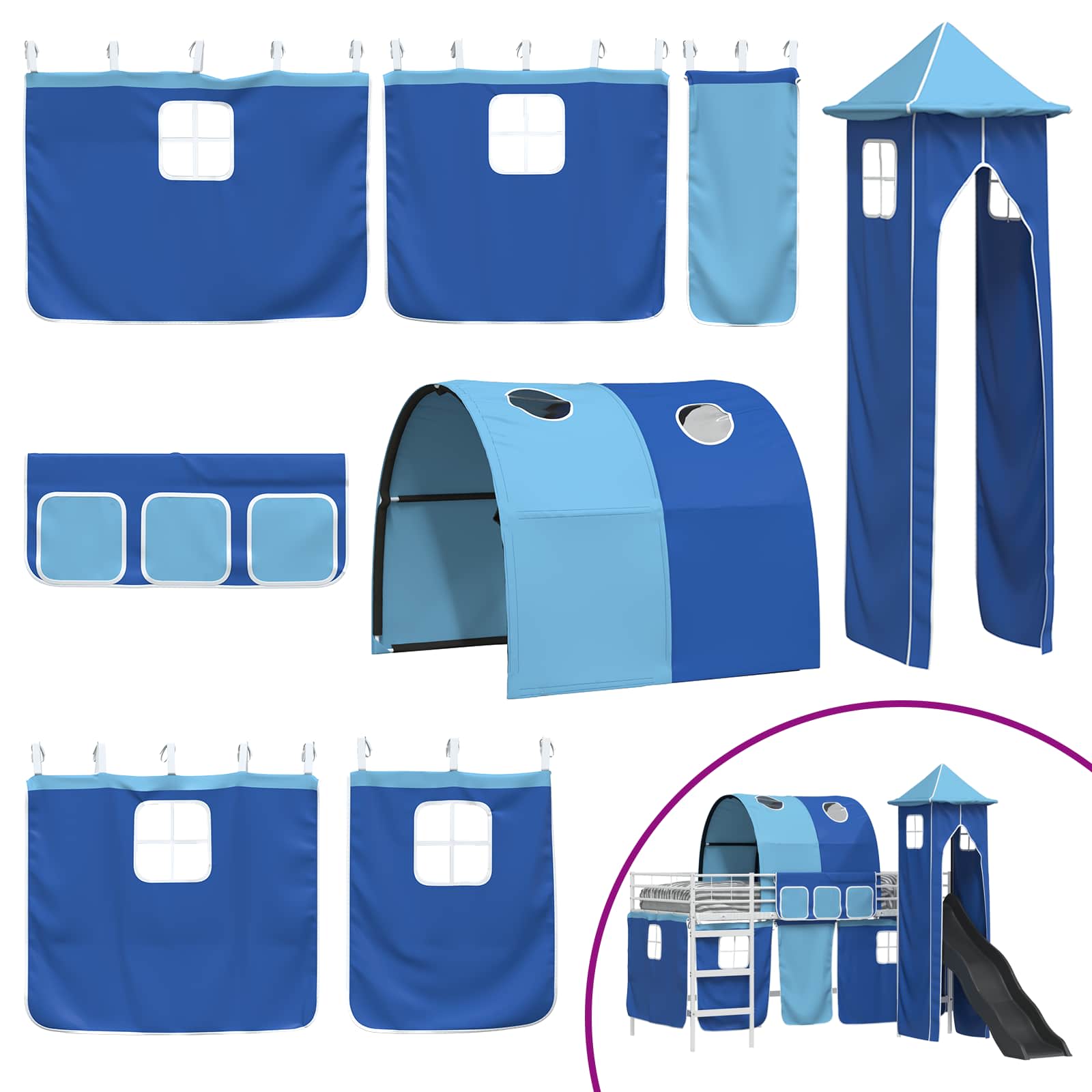 Kinderloftbett Weiß und Blau 90 x 200 cm Metall